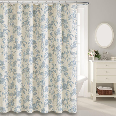 Rideau de douche bleu à motif floral en lin et coton Cottagecore