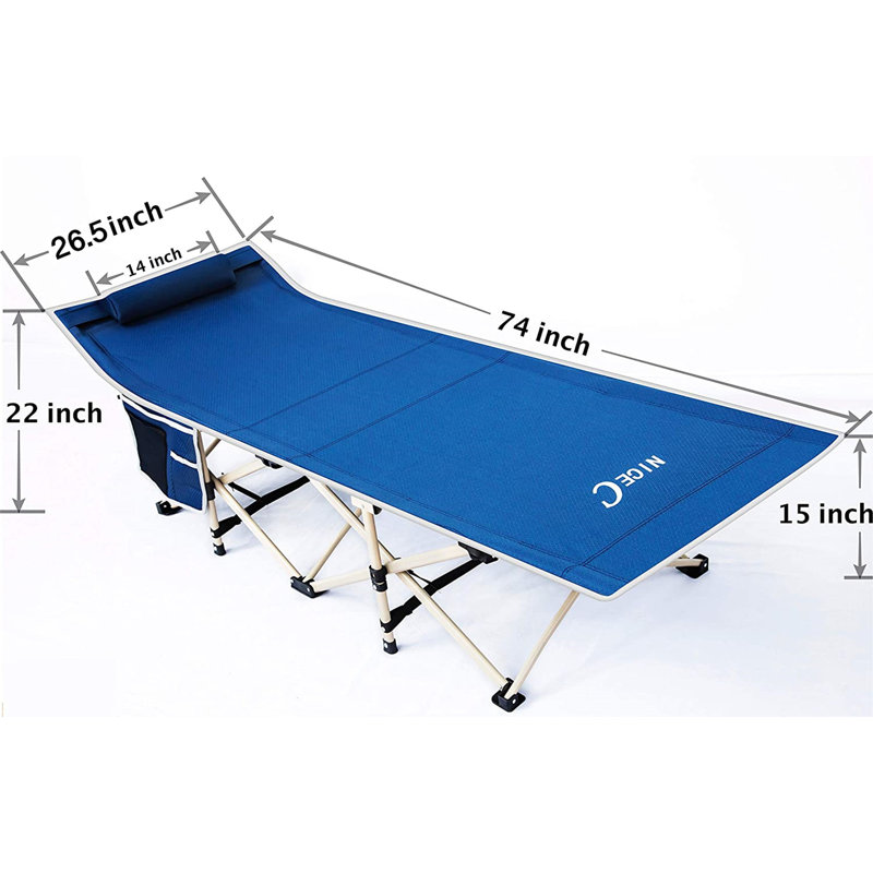 MUKE Extra Wide Folding Camping Cots for Adults – Holds 500 lbs, w/ Pillow, Bag & Pocket (Set of 2, Grey), Blue