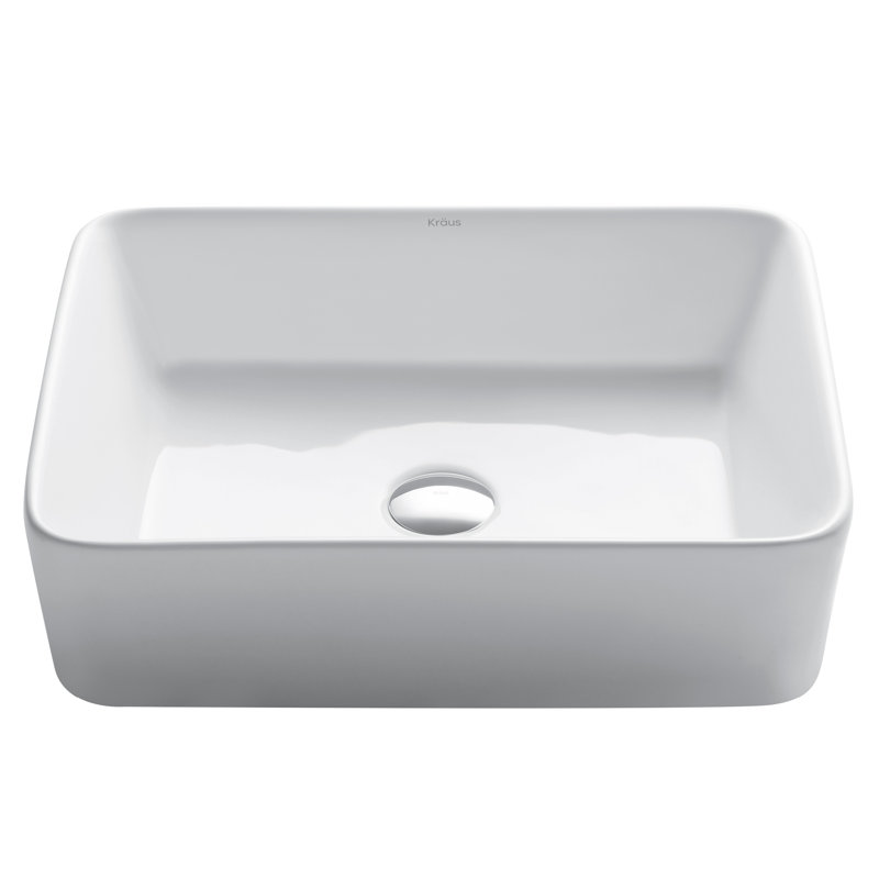 White Ceramic Rectangular Vessel Bathroom Sink
