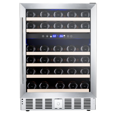 Dual Zone Wine & Beverage Cooler - 52 Bottle/56 Can Capacity, Freestanding or Built-in, Stainless Steel