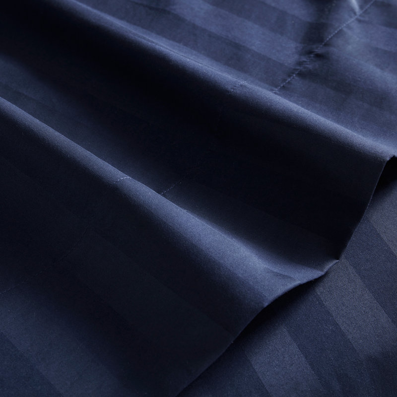 Sateen Striped Sheet Set, King Sheet Set + Fitted Sheet + 2 Pillowcases, Navy Blue