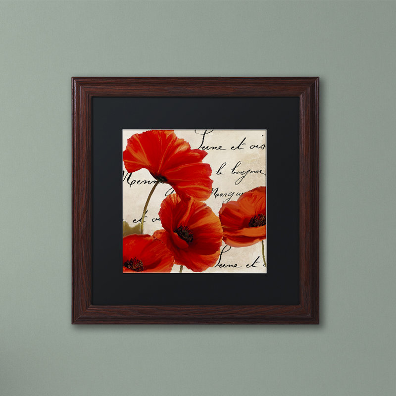 «Coquelicots Rouge I» par Jadaya, impression encadrée, Noir, H 16 po x l 16 po, Encadrement brun