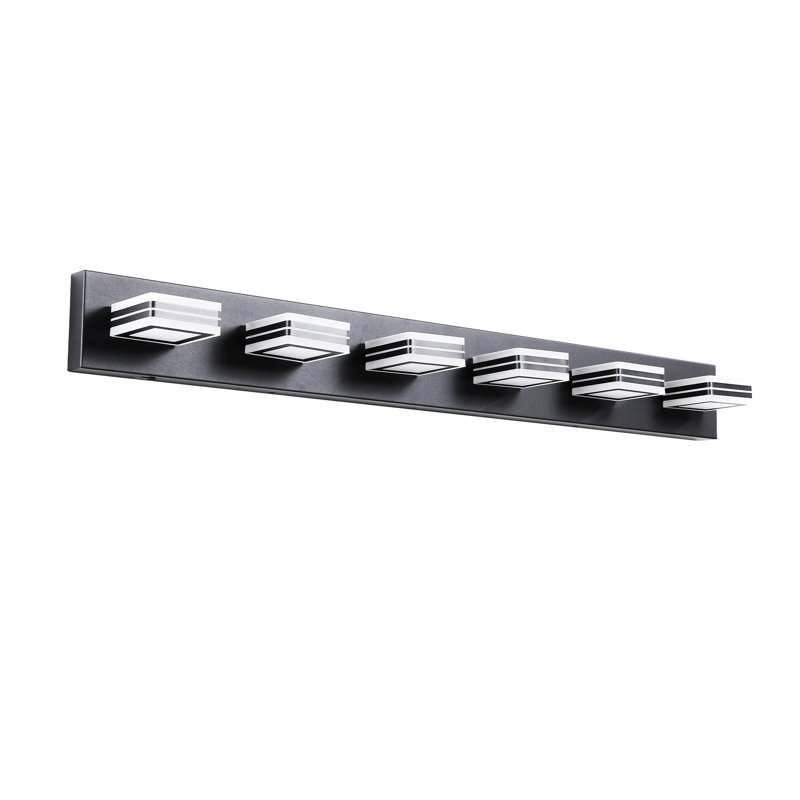 Meuble-lavabo moderne à 6 lumières à DEL à intensité variable, fer et acrylique, écoénergétique, 36 W, 100 - 120 V, 4,35 po de hauteur, longueur noire,