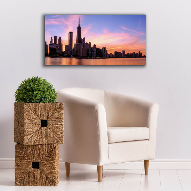 «Chicago - Burning Amber Sunset» par Epic Portfolio, art mural sur toile, H 20 po x l 40 po x P 1,5 po