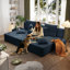 Canapé-lit luxueux en velours côtelé avec 6 coussins et pochette de rangement-129181067