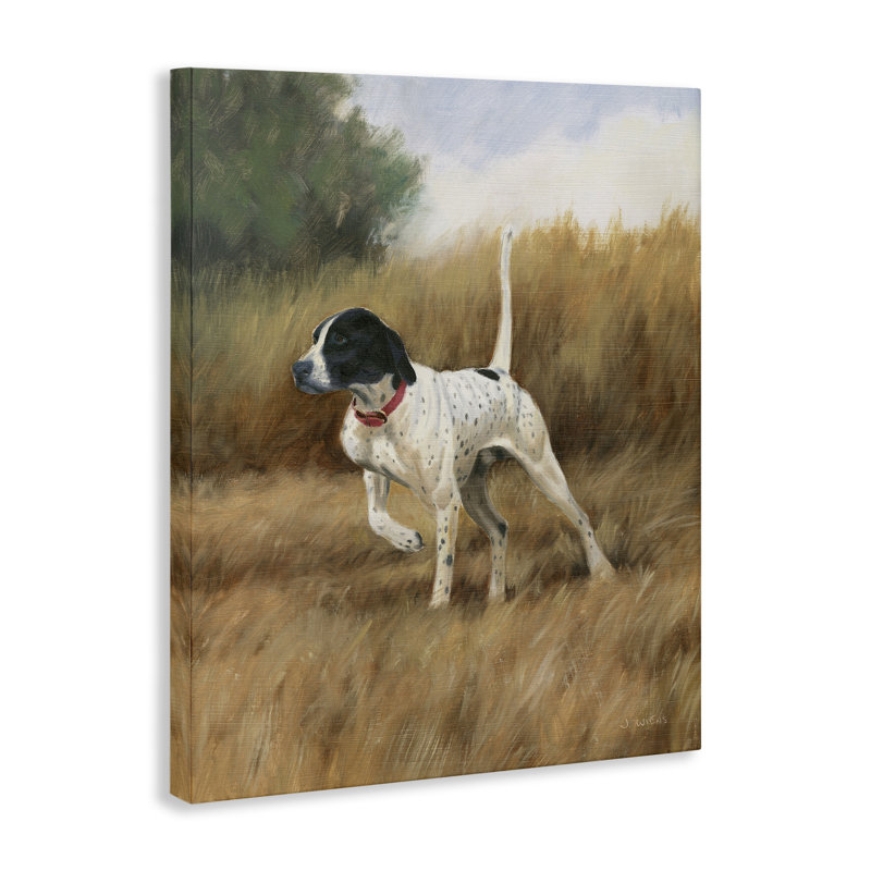 «Pointer Dog In Field On Canvas» par James Wiens, peinture, H 30 po x l 24 po x P 1,5 po