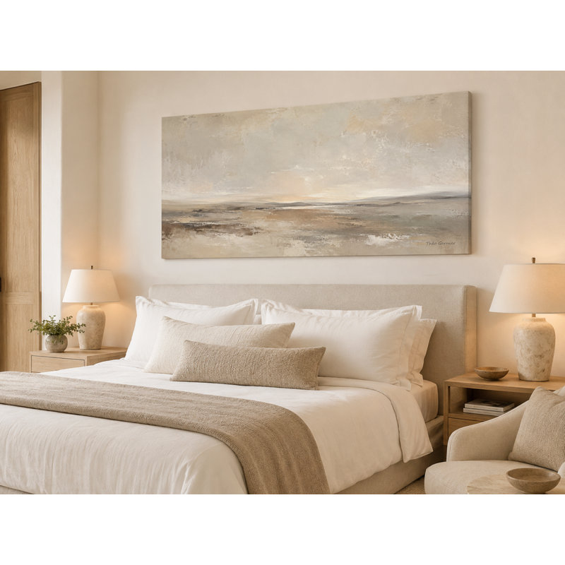 Neutre, aube beige, paysage abstrait enveloppé Iraima, 55" W x 27.5" H x 1.5" D