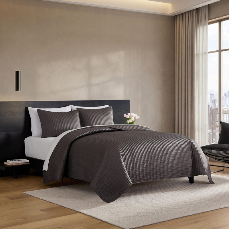 Ensemble de courtepointe réversible en satin mat Vera Vera, Queen, Grey