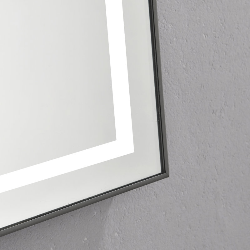 Miroir de salle de bain 60 po x 48 po à DEL avec façade et rétroéclairage, miroir de meuble-lavabo mural avec cadre en aluminium, antibuée, mémoire, 3 couleurs, gradation continue