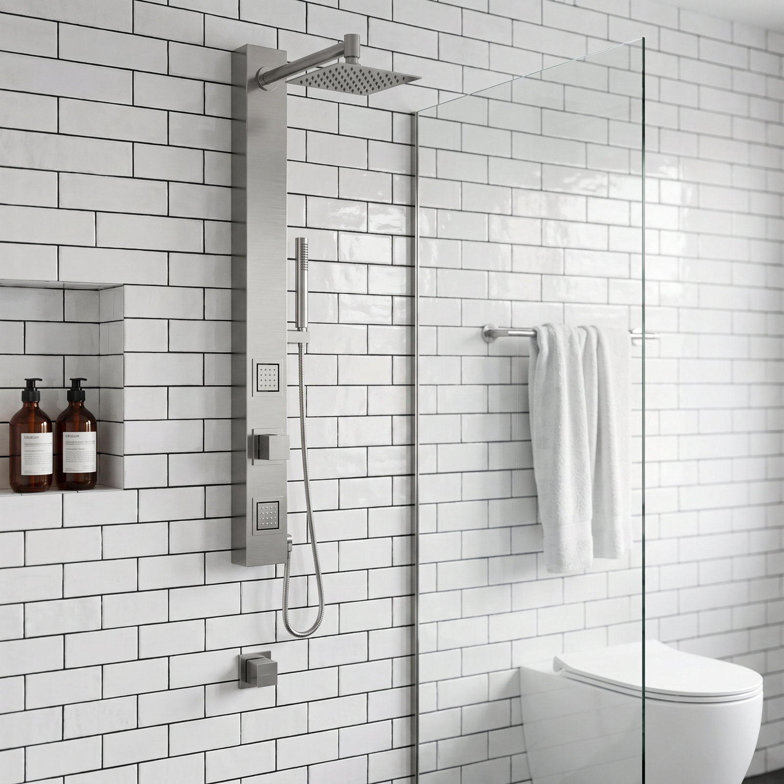 Orchid 2-Jet Shower System with Hand Wand, Stainless Steel