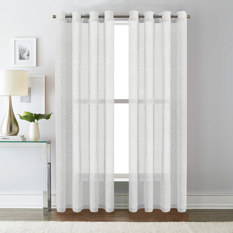 Dawan Faux Linen Semi-Sheer Grommet Curtain Panels, White, 52" W x 84" L