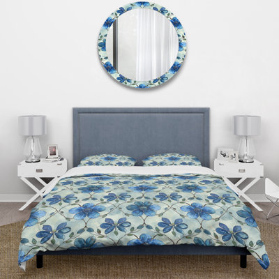 Blue Floral Trellis II - Traditional Duvet Cover Set