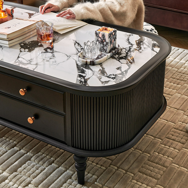 Table basse en pierre frittée avec plateau surélevé, H 19,29 po x L 54,33 po x l 26,77 po