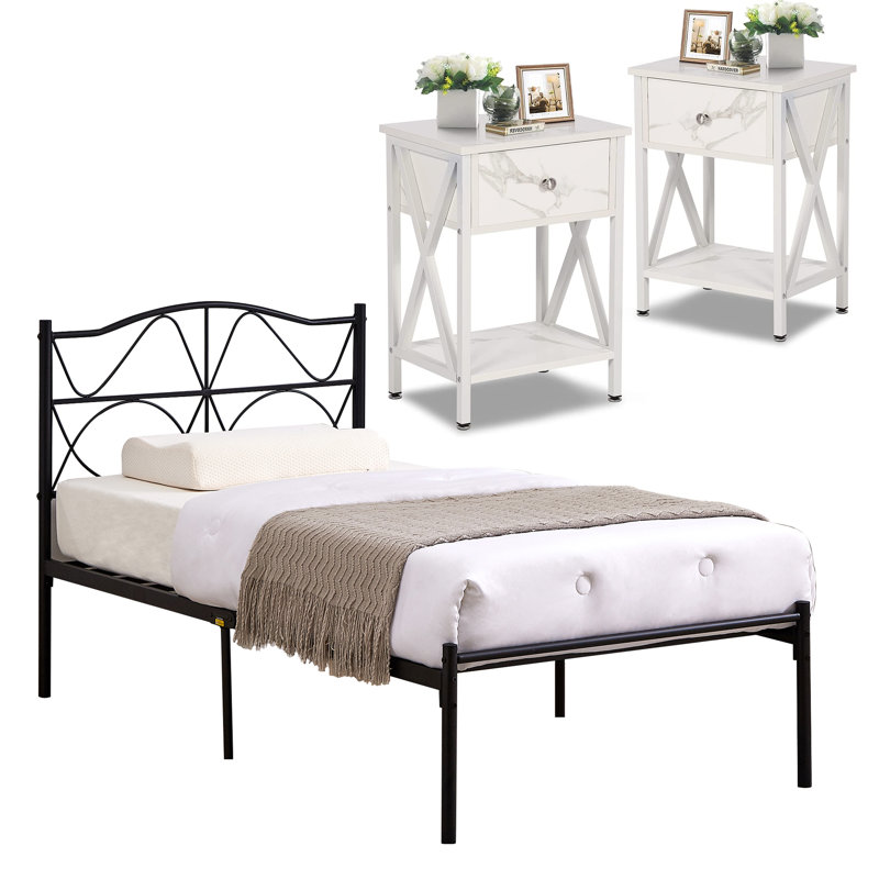 Ensemble de chambre configurable avec lit plateforme en fer, Simple, Blanc
