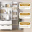 Armoire de cuisine 72 po avec 2 grands tiroirs et un support à épices à 8 portes, organisateur de rangement autoportant pour salle de bain, salle à manger, bureau, entrée, blanc