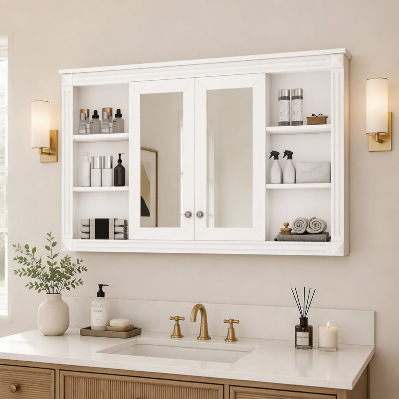 Armoire à pharmacie murale avec tablette réglable et espace de rangement ouvert, Blanc