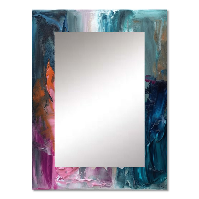 Modern Blue and Pink Abstract - Abstract Mirror, Blue Unique Wall Mirror, Printed Metal Art, 32" x 24"