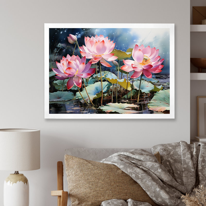 «Makovsky China Art Lotus Pond I», reproduction, Cadre photo blanc, H 12 po x l 20 po x P 1 po