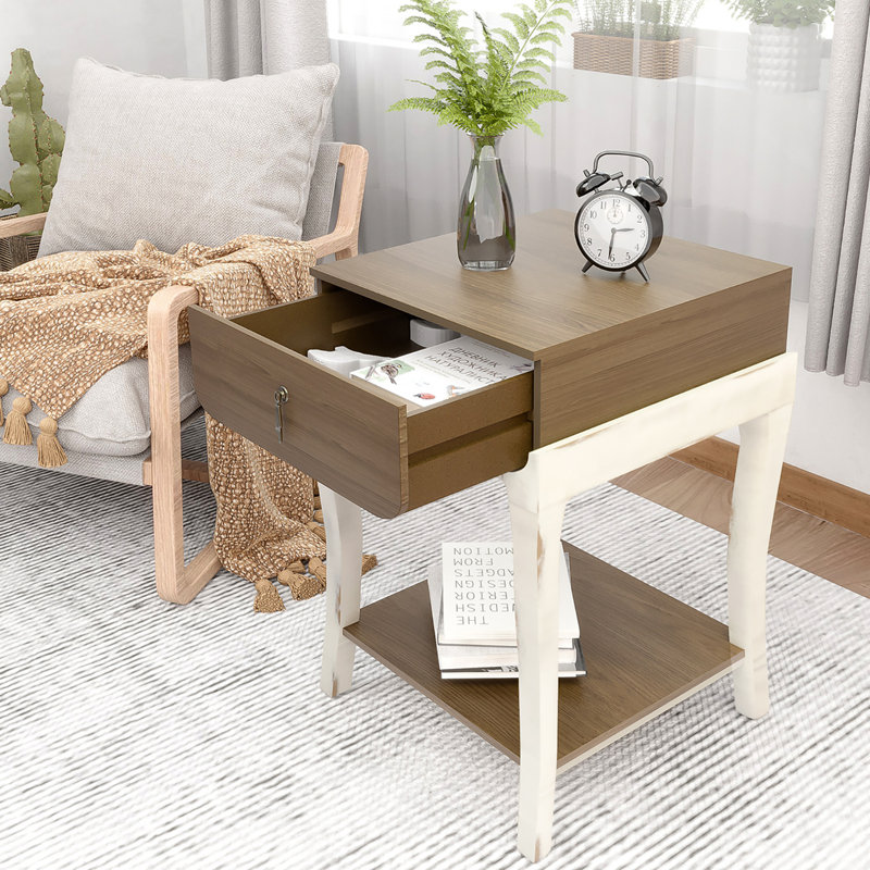 Table de bout, Plateau en bois / base blanche