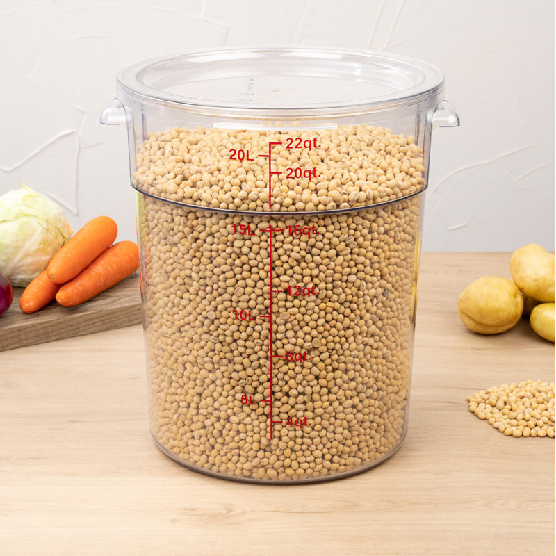 Contenant alimentaire de 22 pintes pour restaurant, 1 contenant commercial rond - couvercle vendu séparément, avec marqueurs de volume, seau de préparation des aliments en plastique transparent, rangement compact