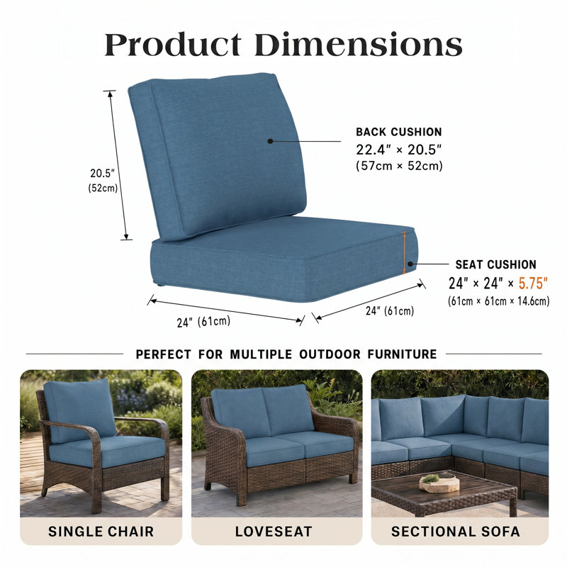 Ensemble de coussins d'extérieur à assise profonde avec coussins de siège et de dossier, coussins de remplacement résistants aux intempéries pour meubles de patio