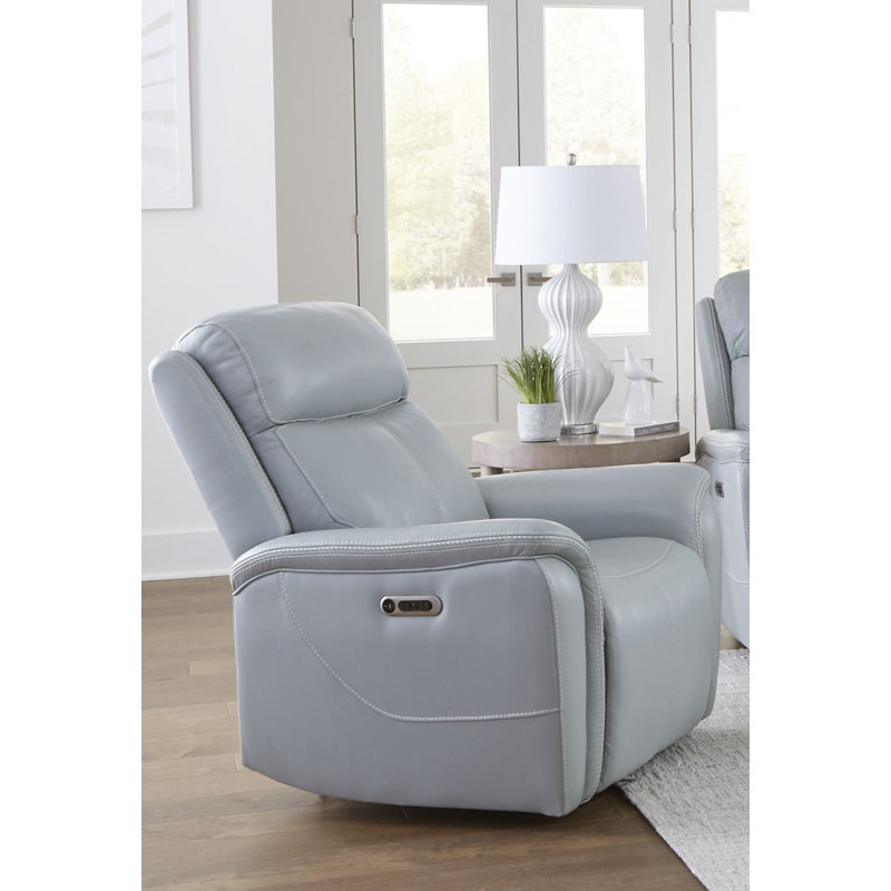 Fauteuil inclinable électrique en cuir de 38 po avec accoudoirs réglables Allysia, Gris couturier