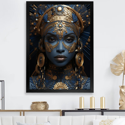 Gold, Blue Traditional African Beautiful Woman III - African American Woman Wall Art