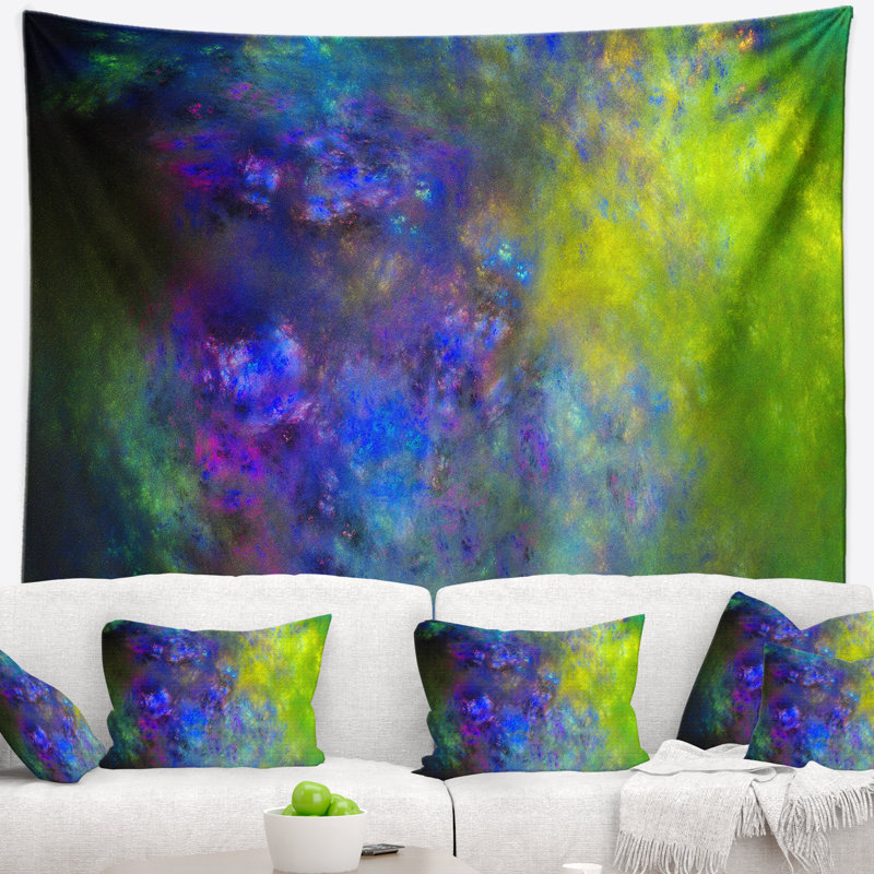 Tapisserie bleu ciel starry abstract blue green, H 68 po x l 80 po