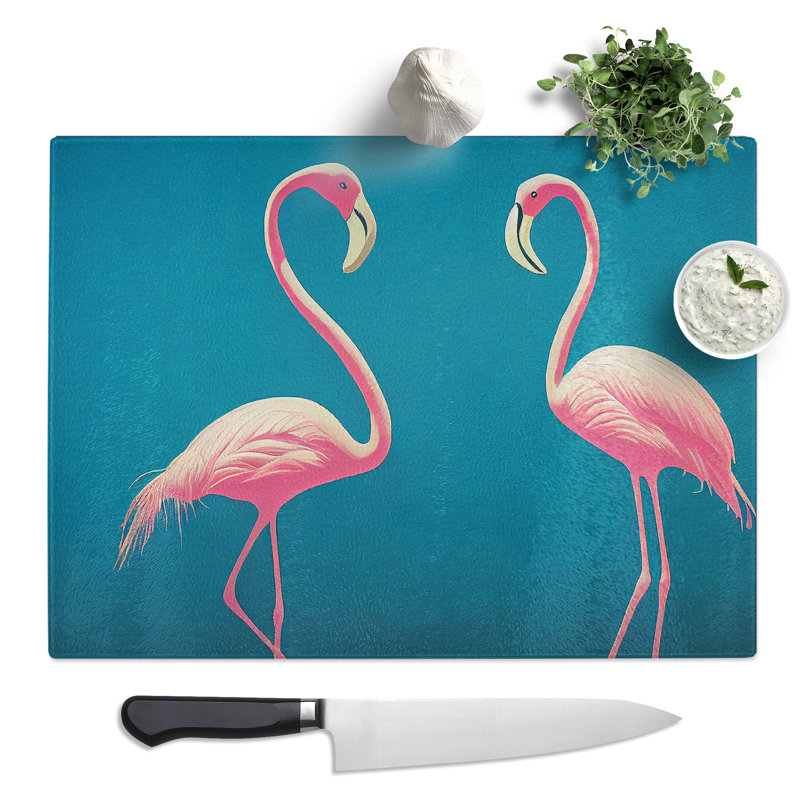 Dreamlike Flamingos  Glass Chopping Board