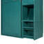 Lit simple bleu sarcelle rotatif avec bibliothèque intégrée, rangement pour armoire supérieure, bureau escamotable et unités de rangement latérales intégrées au mur, espace peu encombrant, table de travail pliable et tablette supplémentaire
