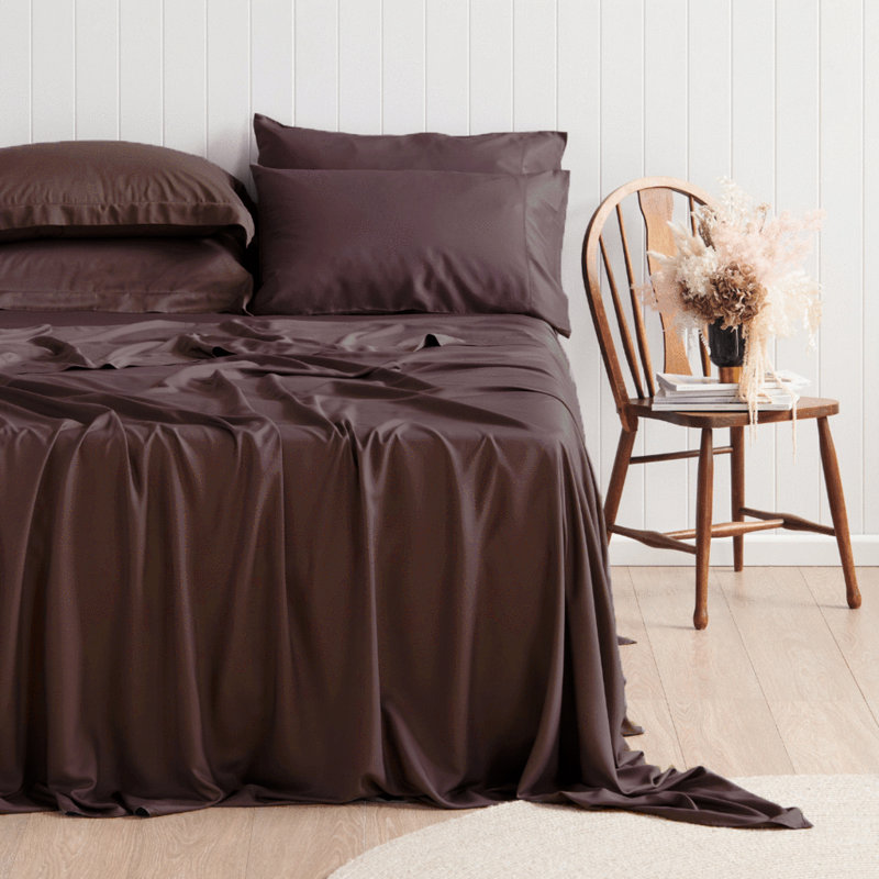 Ensemble de draps 6 pièces en rayonne de qualité supérieure - doux et respirant, Chocolat