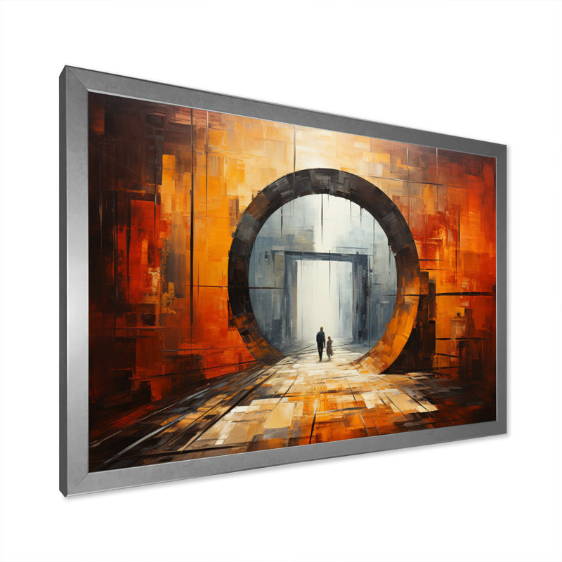 Orange Tunnel entrelacé sur toile, H 12 po x l 20 po x P 1 po, Cadre simple argenté