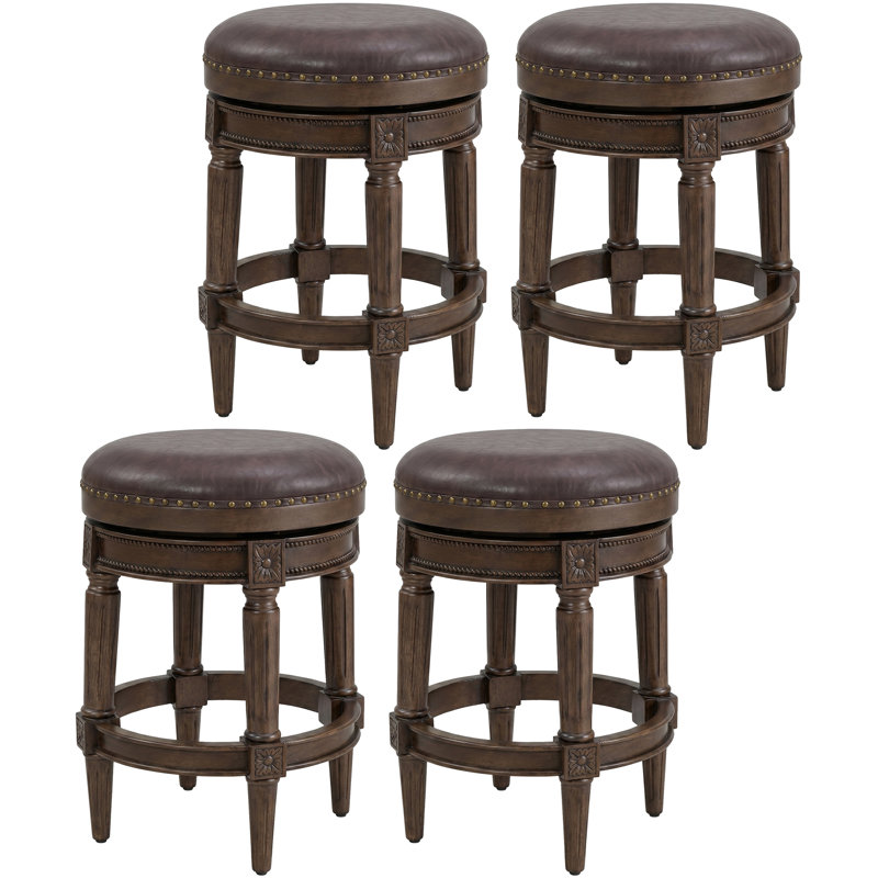 ROME + OAK Runyan 26" Swivel Counter Stool, Walnut, Brown Vegan Leather,Set of 4, 4