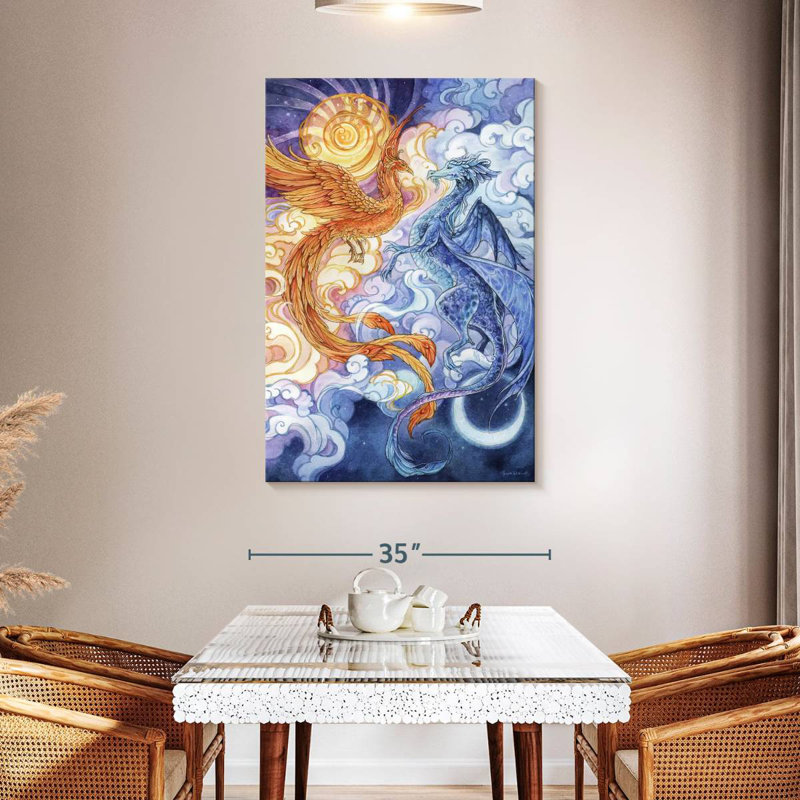 Brampt Sun Phoenix And Moon Dragon, 48" H x 32" W