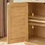 Meuble télé en forme de vague et buffet avec portes en rotin, coins arrondis et armoire à rayures verticales en bois pour un rangement polyvalent-796160730