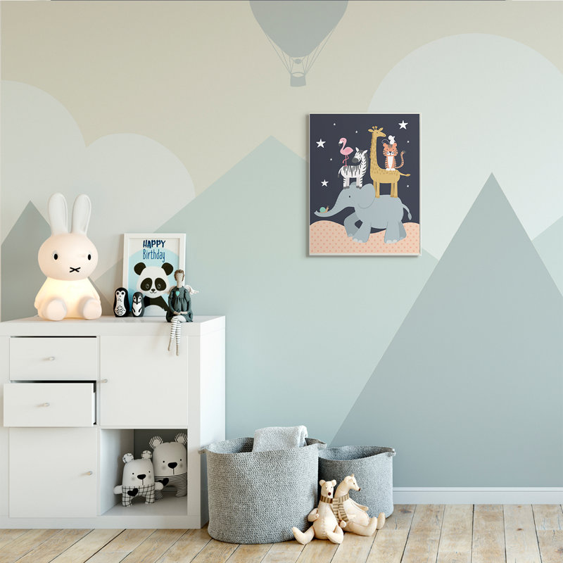 Ciel étoilé, safari, animaux, éléphant, girafe, zèbre, H 19 po x l 13 po x P 0,5 po, Bois naturel