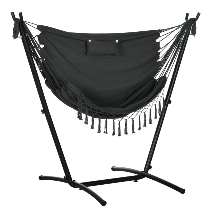 Outsunny Patio Hammock Chair With Stand, Outdoor Hammock Swing Hanging Lounge Chair With Side Pocket And Headrest, Dark Gray