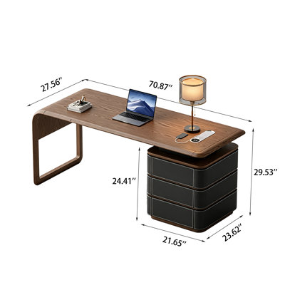 Bureau moderne en bois de frêne massif et bureau d'ordinateur recouvert de cuir de selle