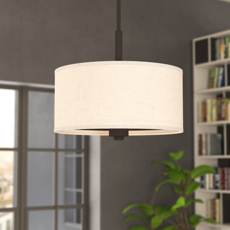 Lustree tambour 3 lumières Cisbrough, Blanc, Bronze, H 7 po x l 15 po x p 15 po