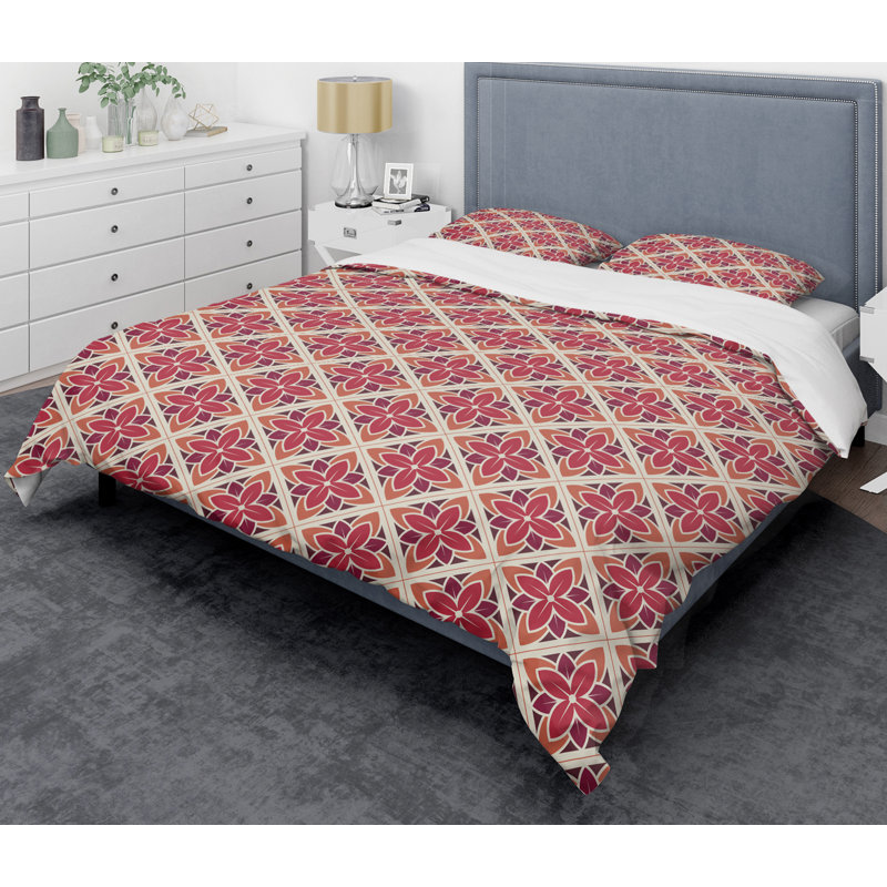 Ensemble de housse de couette à fleurs mid-century rétro, Housse de couette très grand + 2 taies décoratives