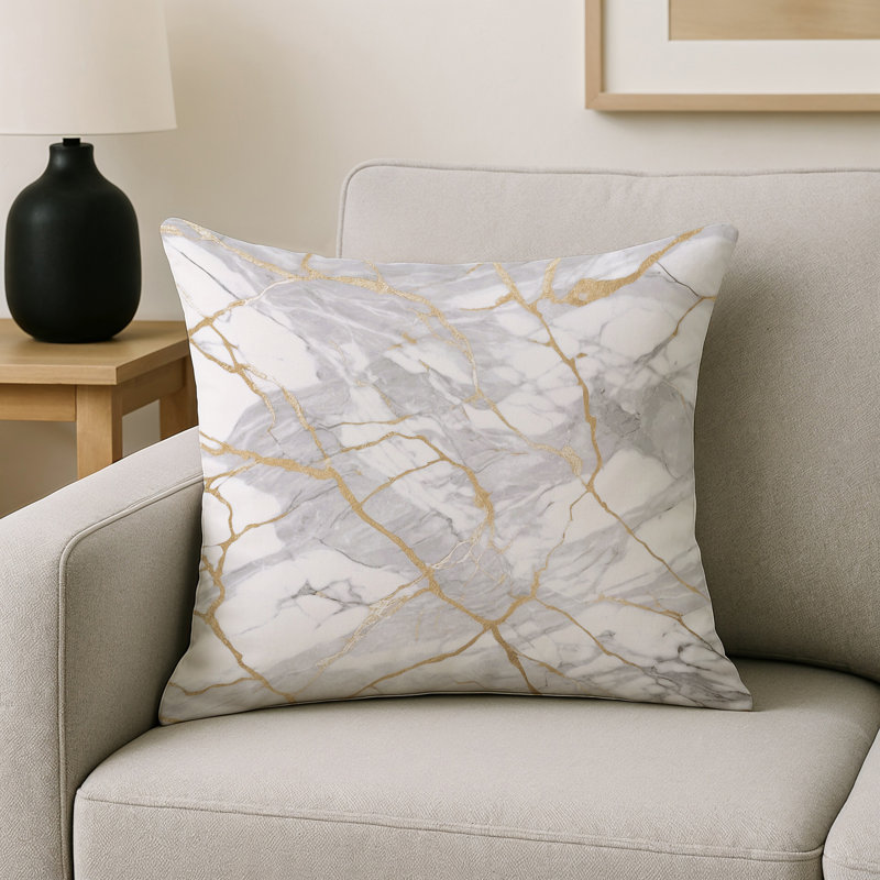 Coussin décoratif intérieur / extérieur gris Modern Modern, Carré 16 po, Vert / jaune / marbre gris 5