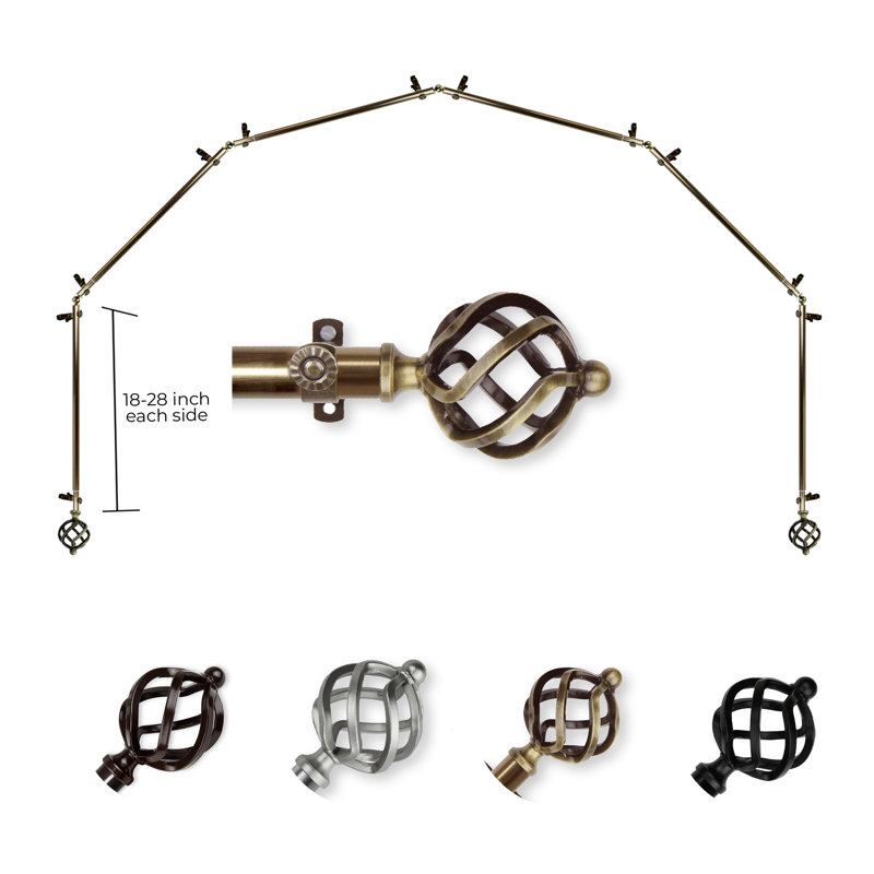 Nailsea 6-Sided Bay Window Single Curtain Rod, Antique Brass, 18" - 28" (each side)
