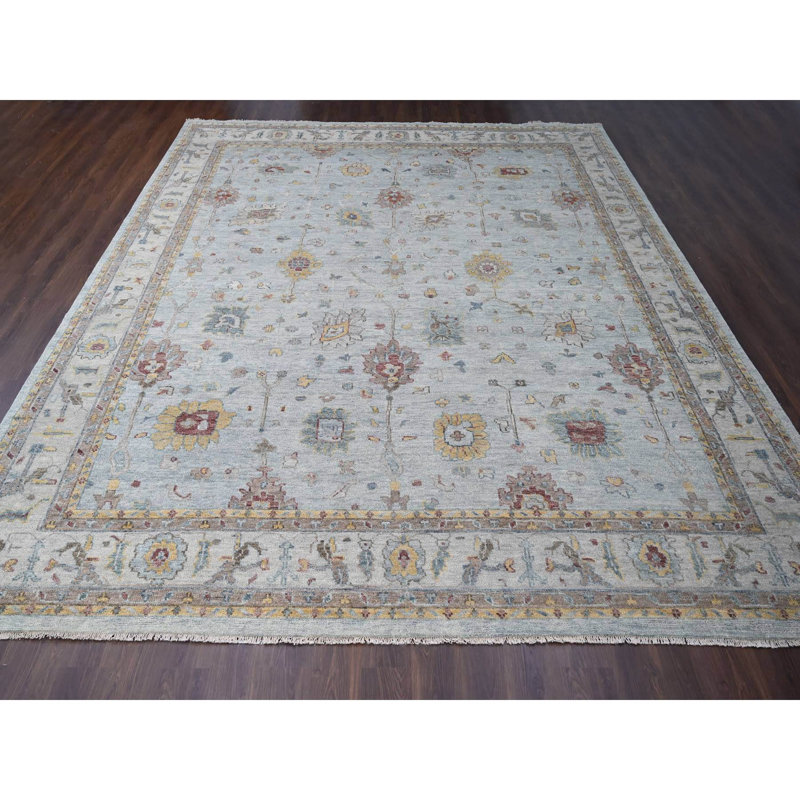 Tapis gris noué à la main de conception unique 14 pi x 17 pi 9 po New Age Tuyen