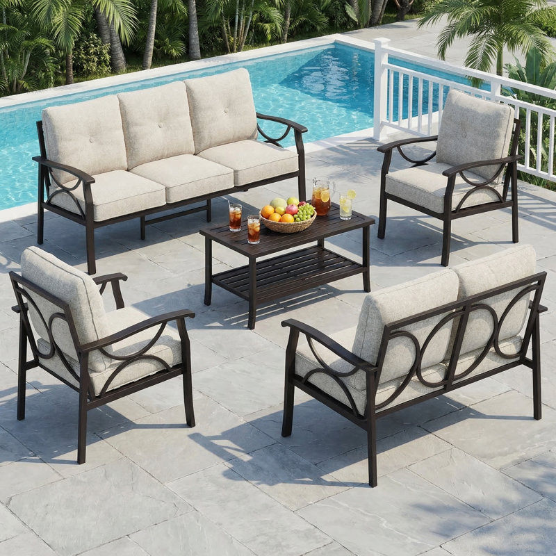 7‑Person Outdoor Furniture with Heavy‑Duty Metal Frame, Patio Furniture Sets with Advanced Anti‑Rust Coating for All Weather, Outdoor Conversation Set with Weather‑Resistant Cushions & High Backrest