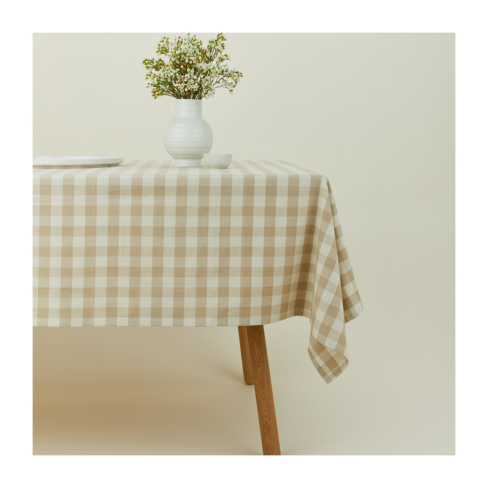 Essential Gingham Tablecloth, Ivory/Flax