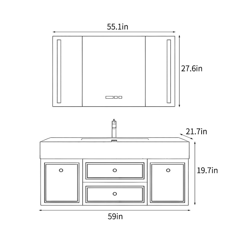 Modern stylish blue Vanitie bathroom cabinet, 19.7" H x 59" W x 21.7" D