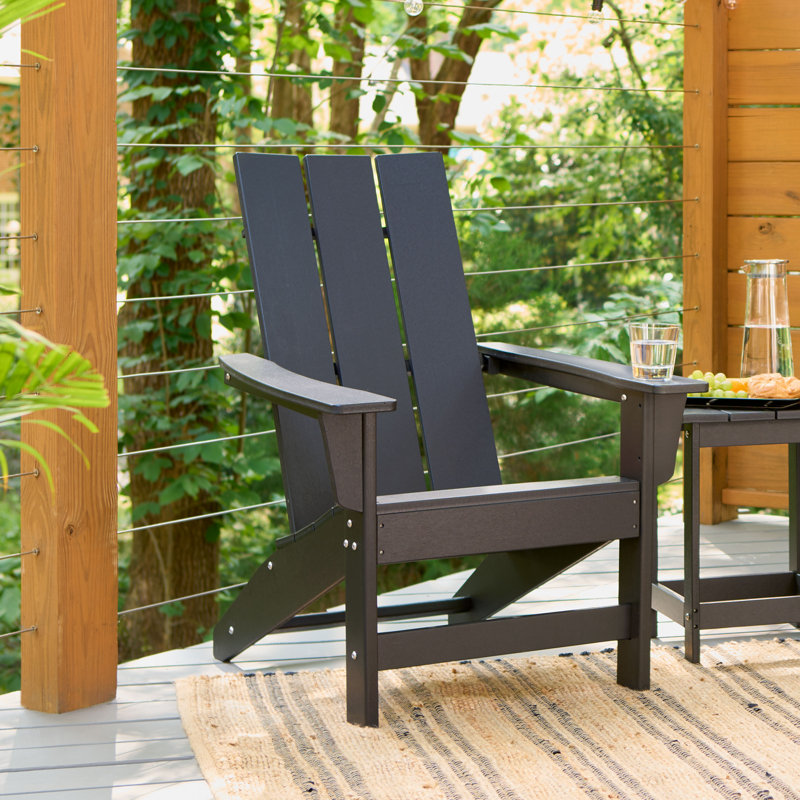 Arenijus Modern Weather-Resistant Plastic Adirondack Chair, Black