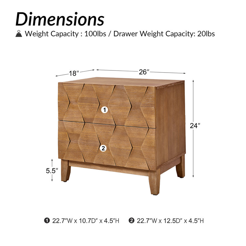 Iasiah 26" W 2-Drawer Solid and Manufactured Wood End Table with Built-In Charging Station , Seadrift