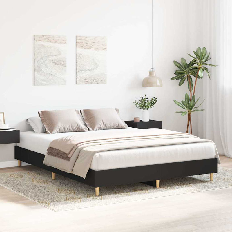 Bed Frame No Mattress Engineered Wood, 153 x 203cm, Black
