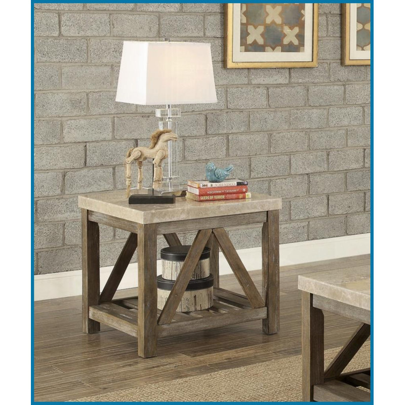 Table basse de style industriel avec plateau en marbre blanc crémeux Tablette inférieure - peu encombrante pour le salon, facile à assembler